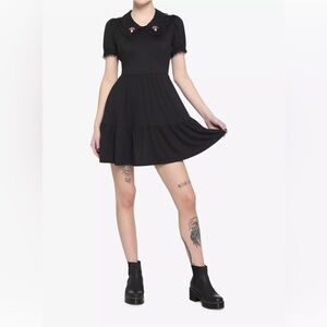 Hot Topic Mushroom Collar Black Lace Trim Mini Dress Goth, Small Medium